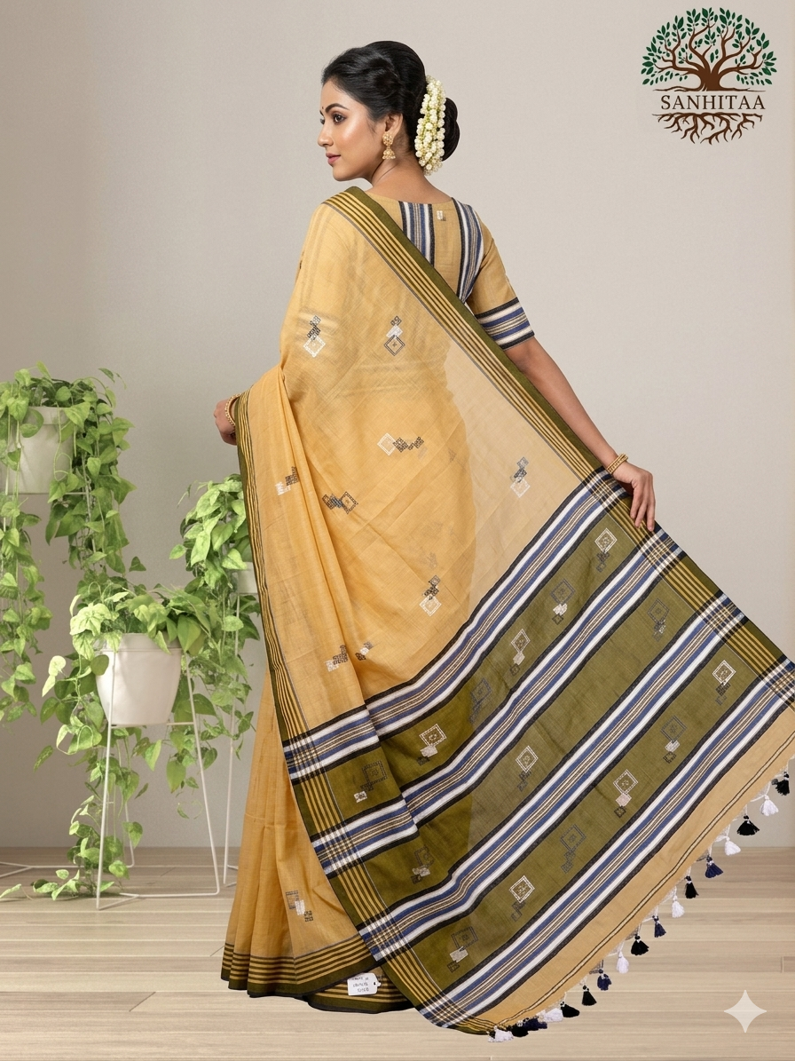 Earthy beige tone Khadi Jamdani