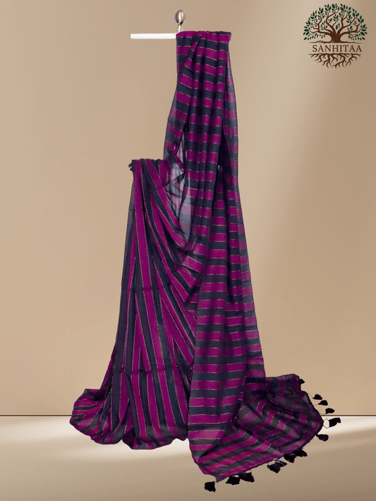 horizontal stripes in black and a rich wine Mul Cotton with Panels