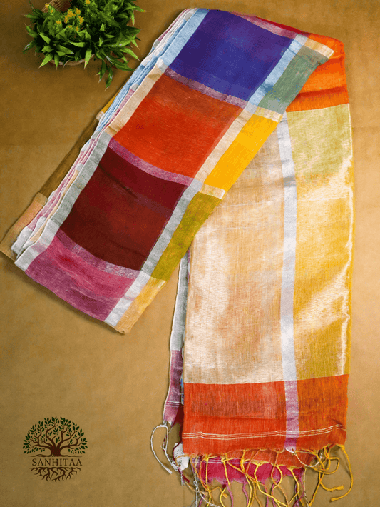 Liva Linen Multi coloured checks Saree