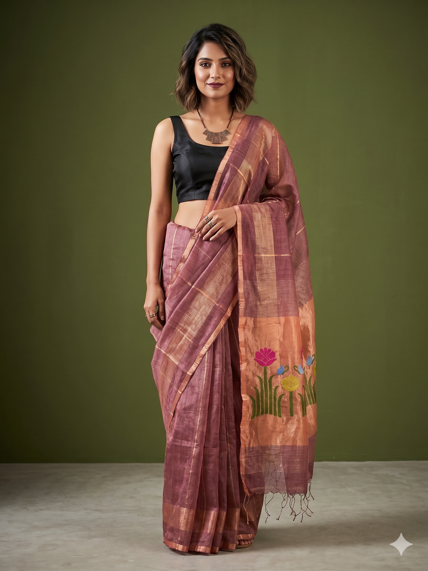 Wine colour Tissue Muslin Silk