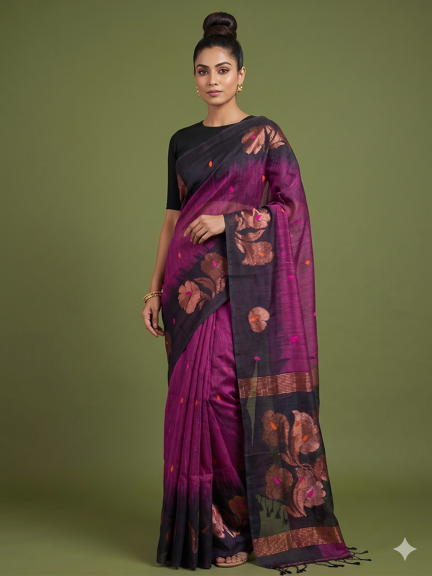 Wine Black Linen Ikkat