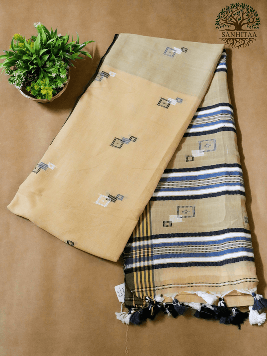Earthy beige tone Khadi Jamdani