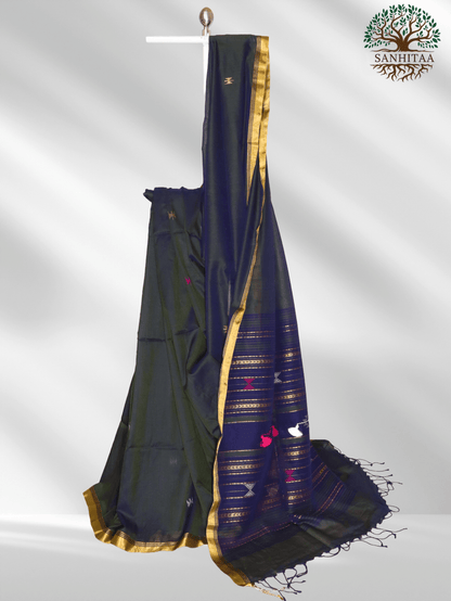 Blackish Green Body with Navy Blue Cotton Bhujodi