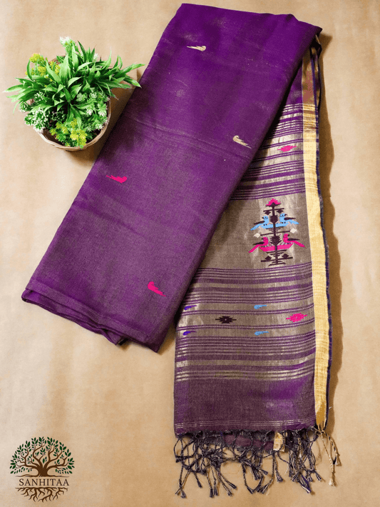 Deep plum purple Cotton Tissue Paithani