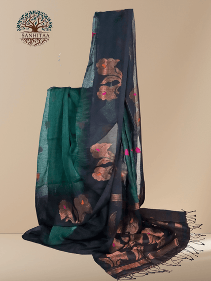 Dark Green Linen Ikkat