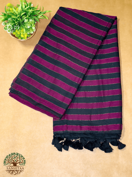 horizontal stripes in black and a rich wine Mul Cotton with Panels