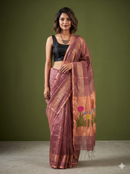 Wine colour Tissue Muslin Silk