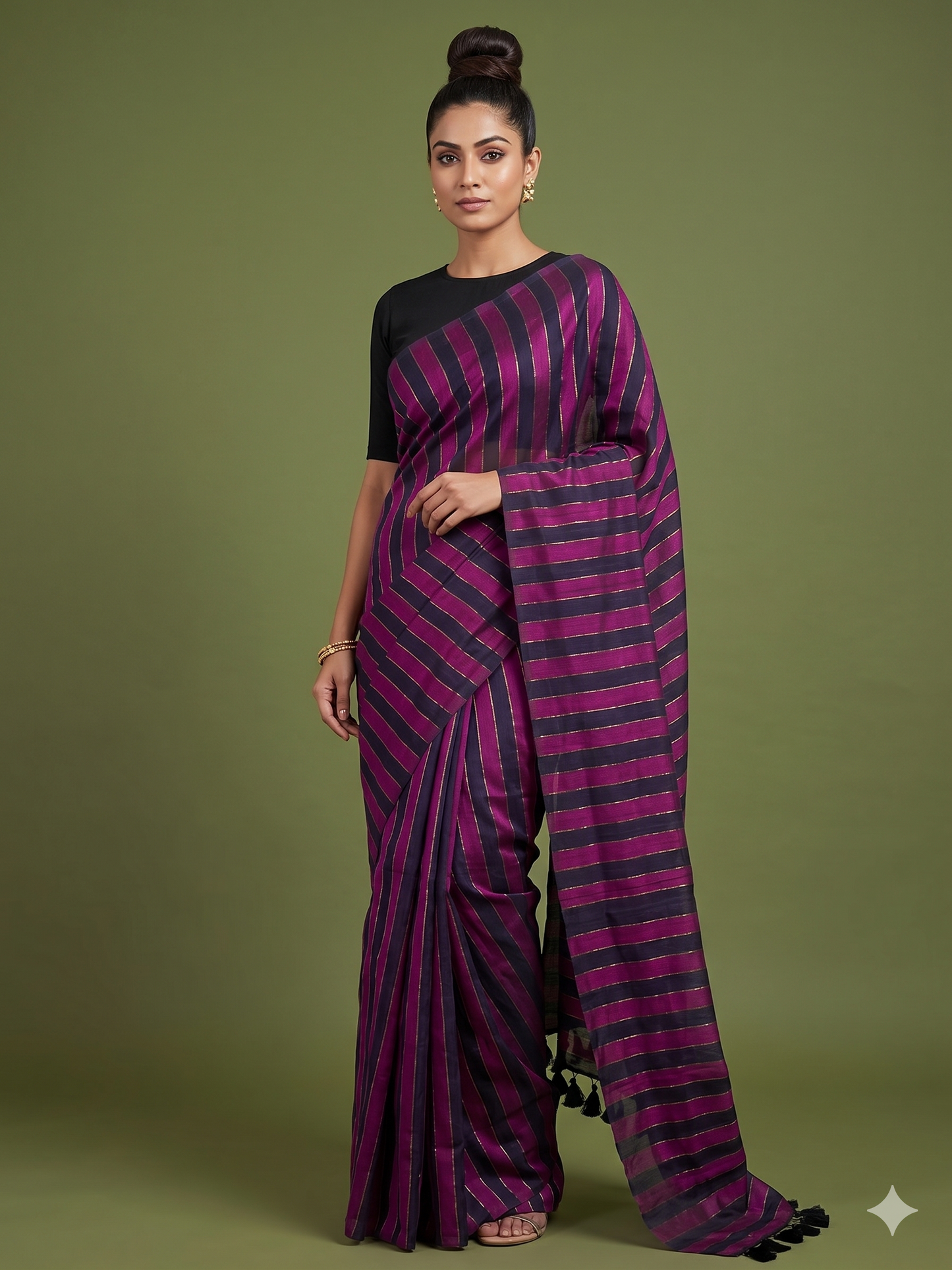 horizontal stripes in black and a rich wine Mul Cotton with Panels
