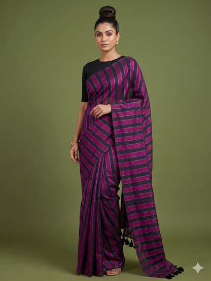 horizontal stripes in black and a rich wine Mul Cotton with Panels